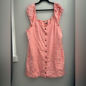 American Eagle Outfitters linen-blend button-front puff-sleeve mini dress tie